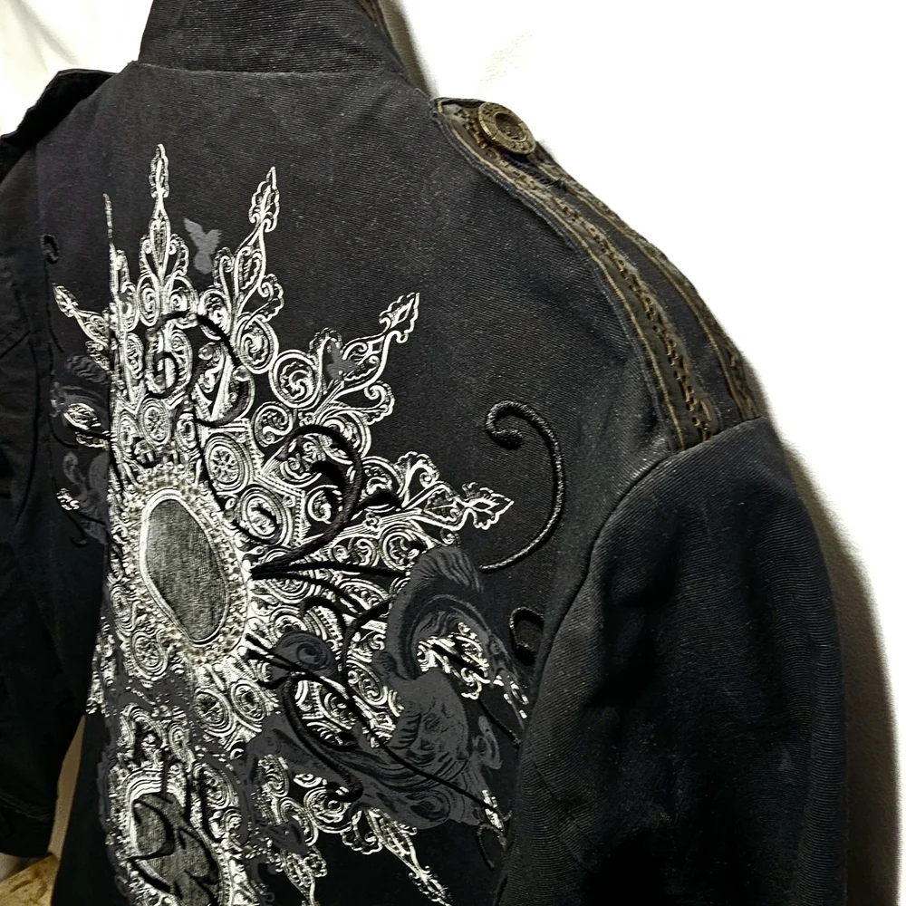 rnt23 Ron Tomson Urban Outdoor Wear Mens Y2K 90's Black Denim Jacket XXL - Picture 11 of 16